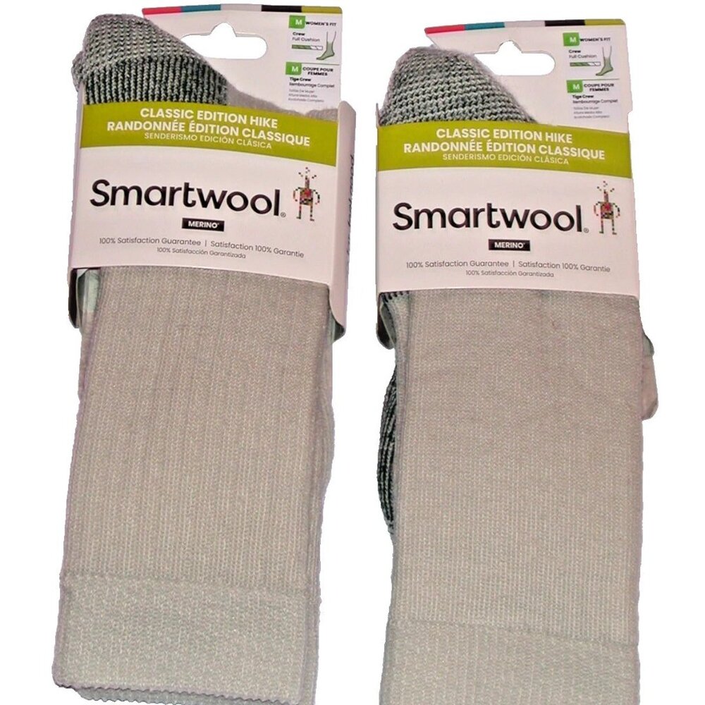 2 Pairs SmartWool Classic Edition Hike Full Cushion Crew Socks Women's MED - Ash